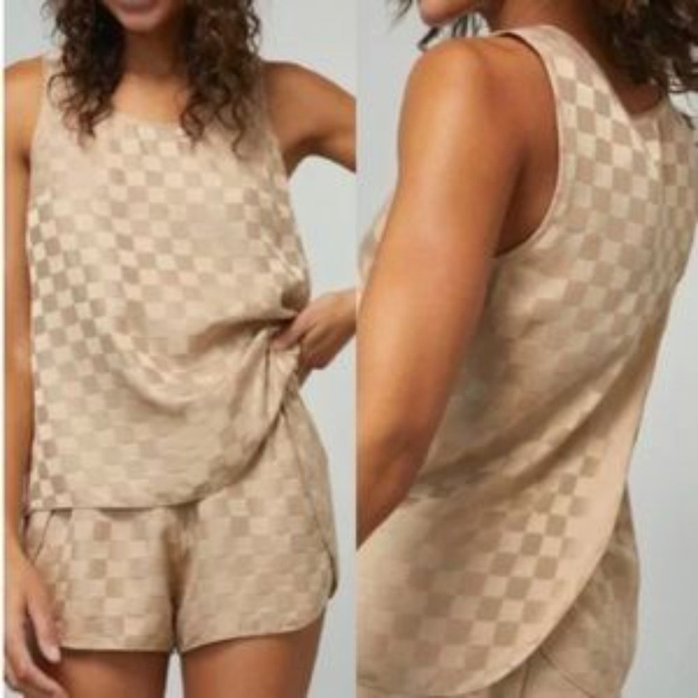 Lunya Checkered Tan Pajama Set